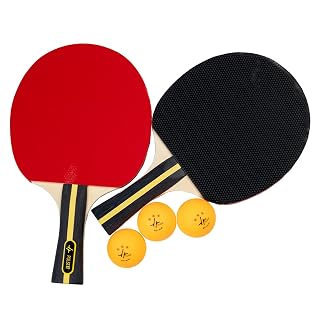 PULSEIT Table Tennis Set with 2 Premium TT Bats, 3 Ping Pong Balls & Carry Case | Indoor Outdoor Ping Pong Racket Kit | High Spin, Speed & Control | for Kids & Adults (Black &Yellow & Orange Ball)