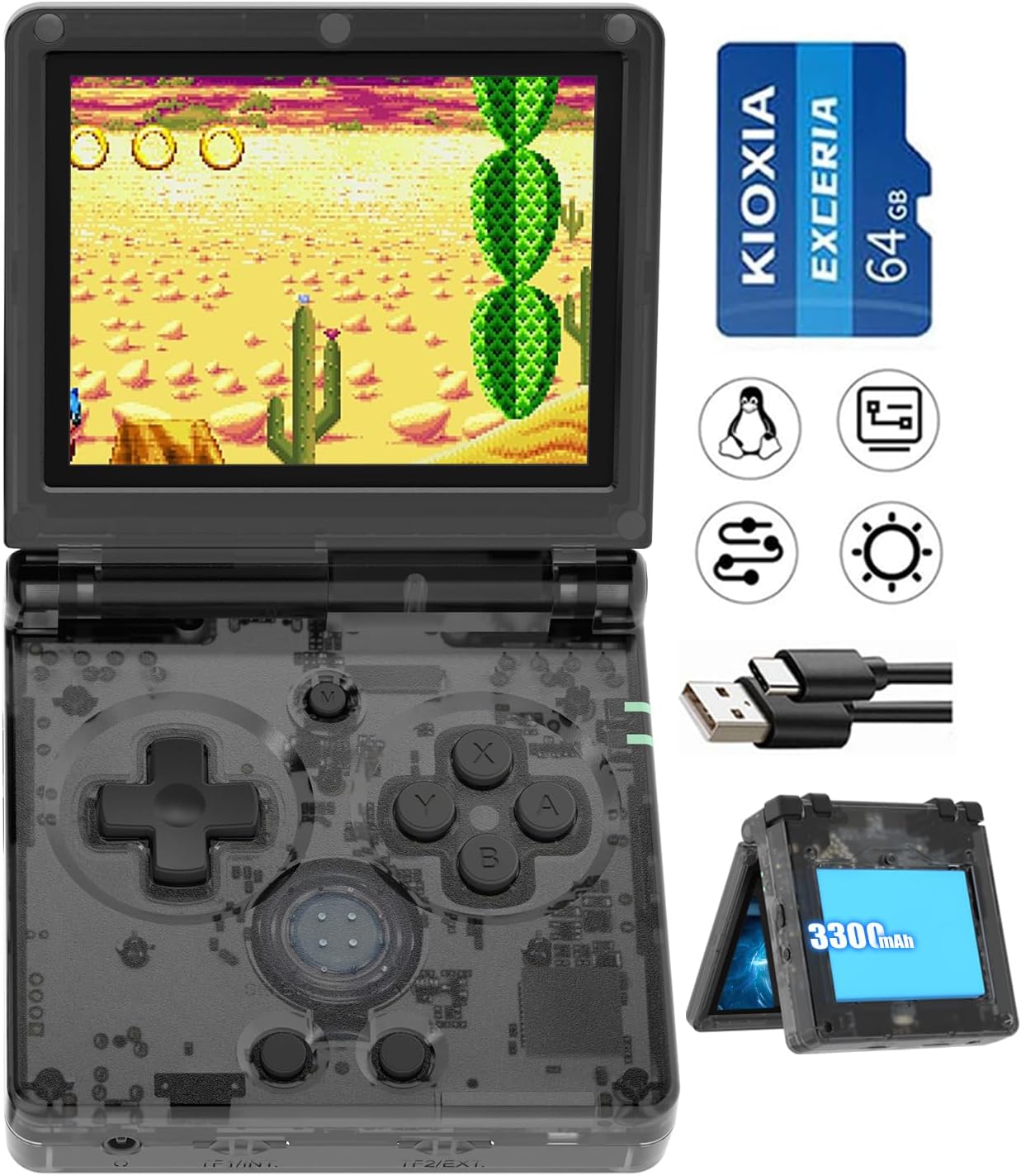 RG35XXSP Flip Portable Retro Handheld Game Console,RG35XXSP 3.5 Inch IPS Screen Linux System with 64G TF Card Pre-Installed 5532 Games,Clamshell Games Consoles Supports 5G WiFi Bluetooth HDMI xxsp