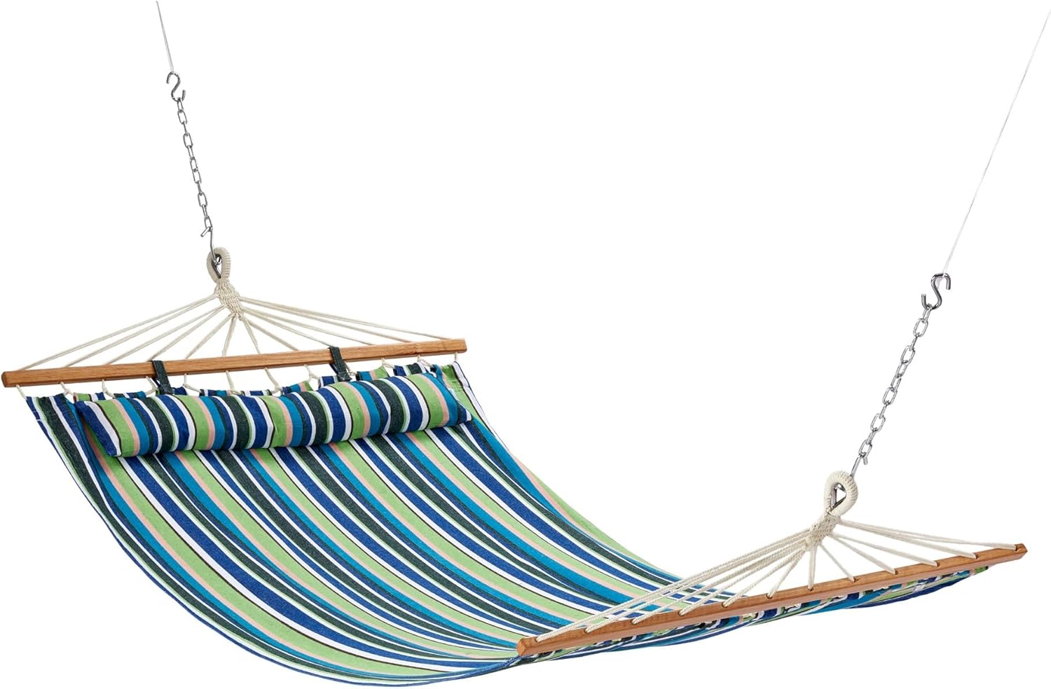 Bliss Hammocks BH-404G 48in Wide Caribbean Hammock w/Pillow, Poolside Patio Backyard Hammock, Includes Straps & Chains, Eco Friendly Polyester & Cotton Blend, 265 Pound Capacity, Candy Stripe
