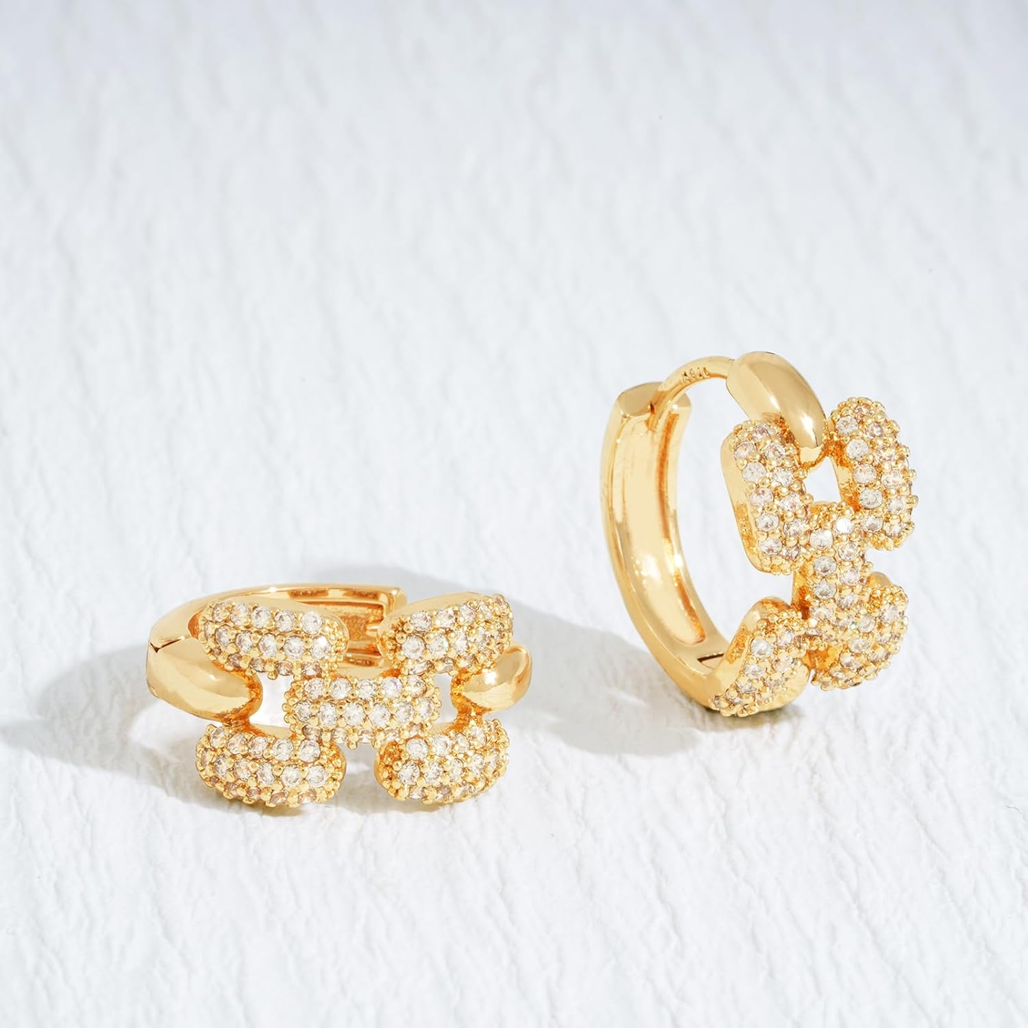 Gold Huggie Hoop Earrings 14K Gold Plated Dainty Chunky Thick Hoop Diamond Cubic Zriconia Inlay Sleeper Tiny Delicate Boho Beach Simple Hypoallergenic Jewelry Gift for Her - Image 6