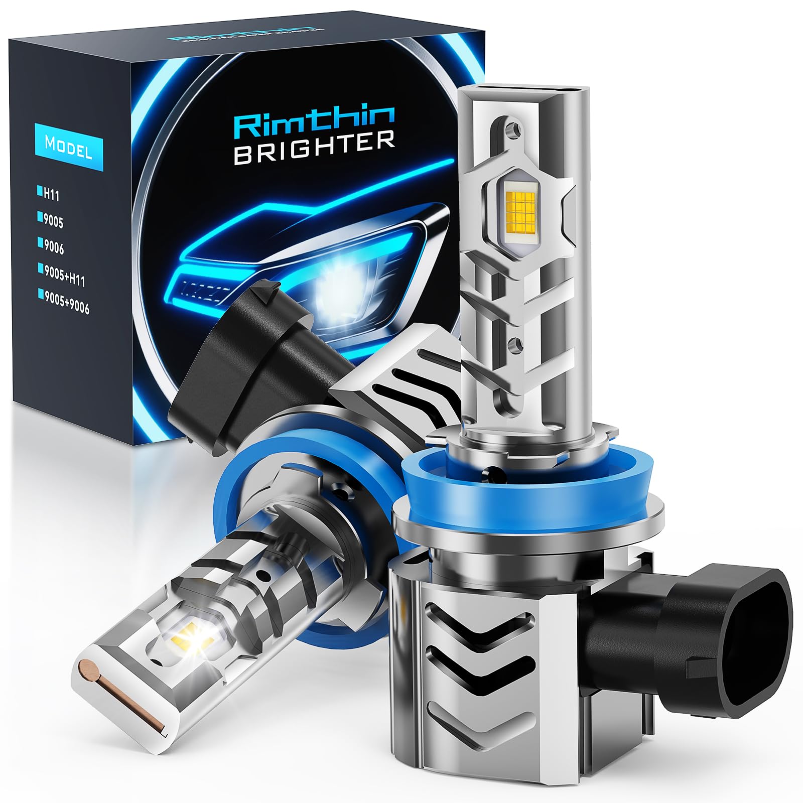 rimthin H11/H9/H8 Light Bulbs, 35000LM 900% Brightness, 6000k Cool White