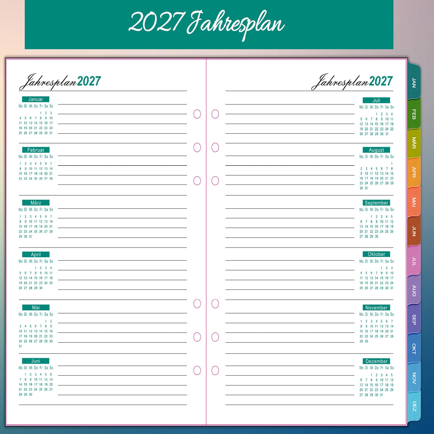 2027 Wochenplaner Einlage Personal A6 6 Löcher, Deutsch - Nachfüll-Inlays Planer