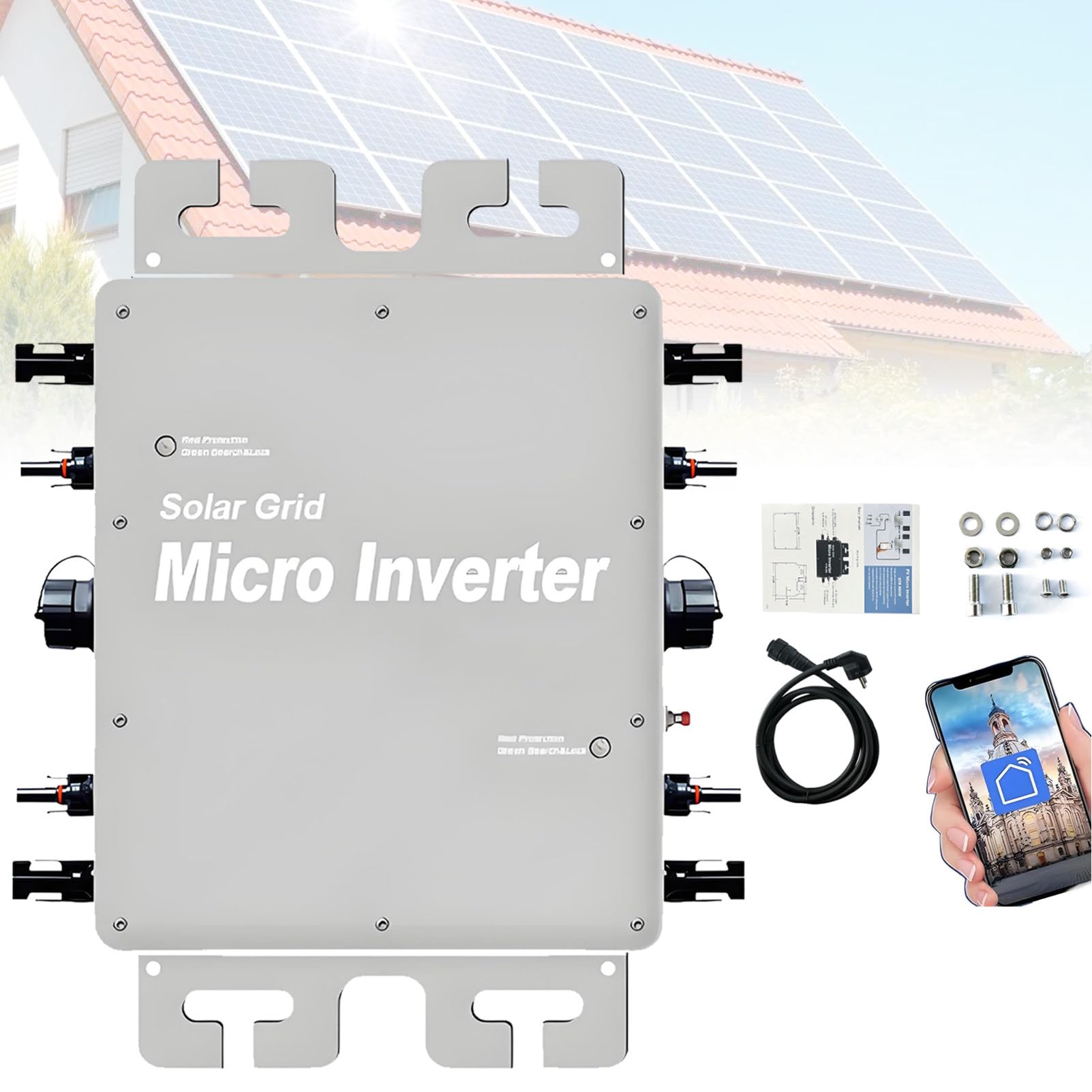Ofyphth Solar Micro Inverter, Microinverter, Grid Tie Mppt Micro Inverter, Waterproof Grid Tie Inverter Converter, Waterproof IP65, for Truck, Home, Commercial Use. 1200W