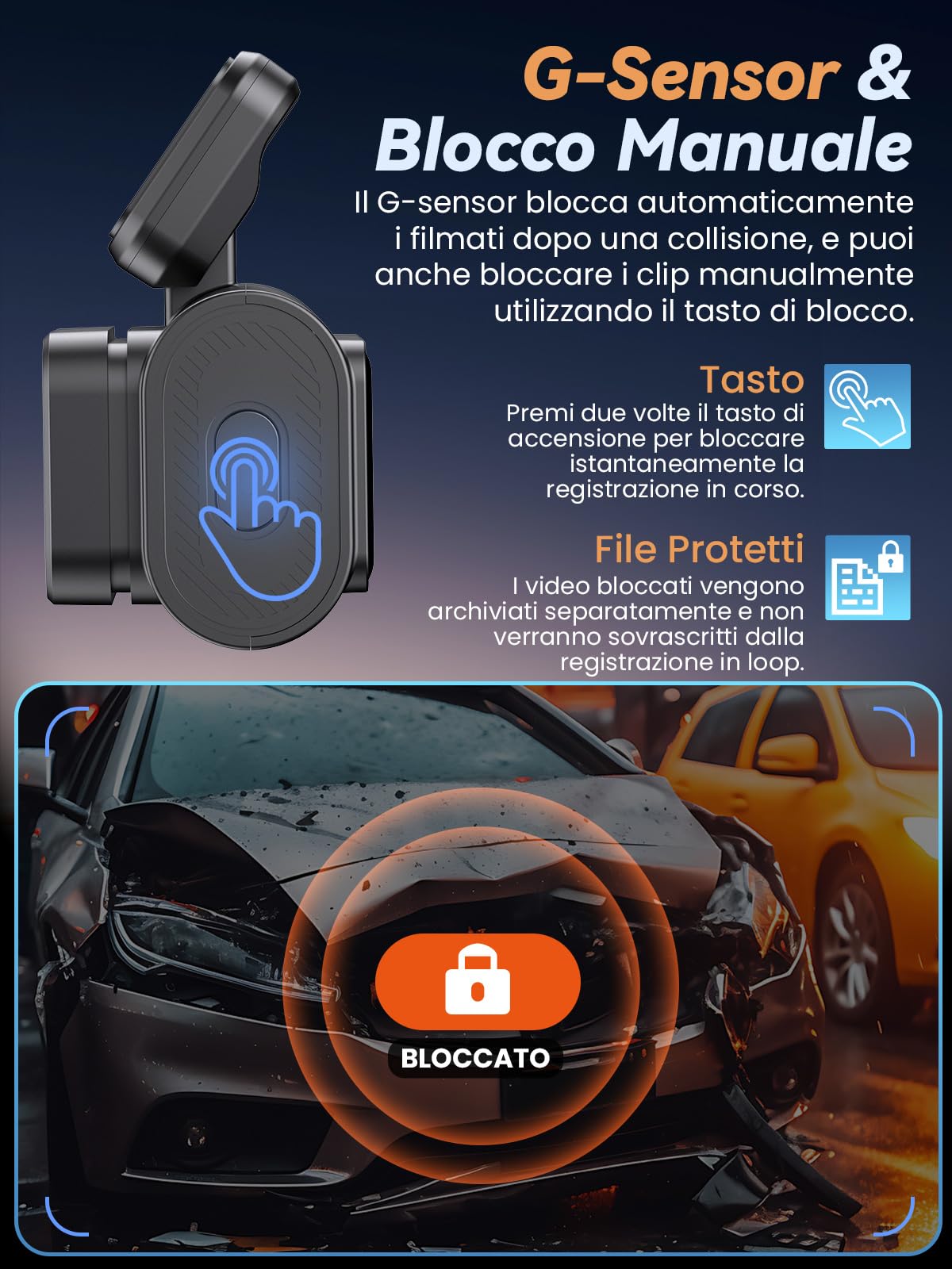 C3 Dash Cam Auto 4K+1080P, Telecamera Anteriore e Posteriore, Dashcam Auto con SD 64GB, Wi-Fi 5GHz Controllo tramite App, Visione Notturna, Parcheggio 24H, Sensore G, WDR, 170° Grandangolo