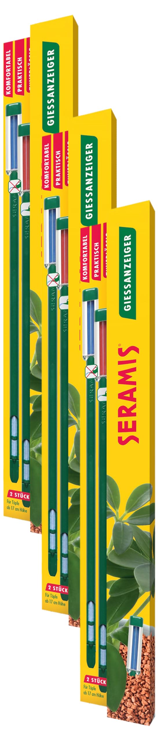 Seramis Gießanzeiger groß, 26 cm – 2er Set Pflanzen Gießmelder, Wasserbedarf-Anzeige für Pflanzen in Tongranulat und Erde, in Grün (Packung mit 3)