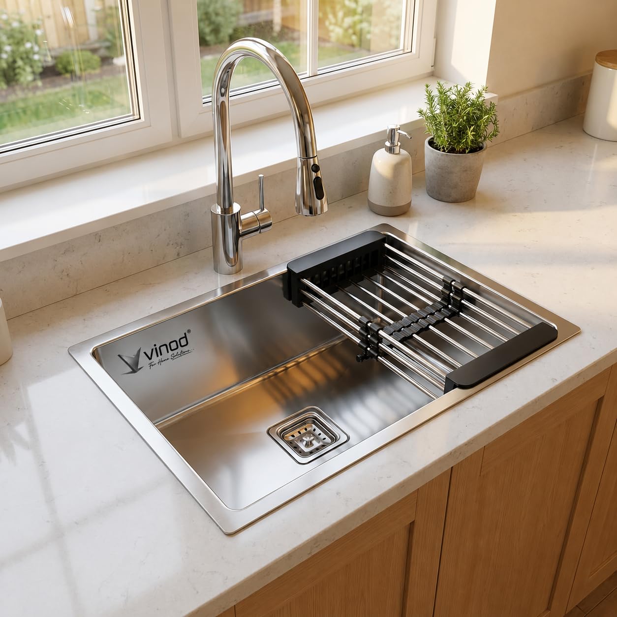 Vinod Handmade Single Bowl Kitchen Sink - 24x18x10 inches | Premium Stainless Steel Sink Matte Finish | Kitchen Sink Including Coupling, Waste Pipe & Vegetable Washing Basket | 25 Year Warranty-picture-12
