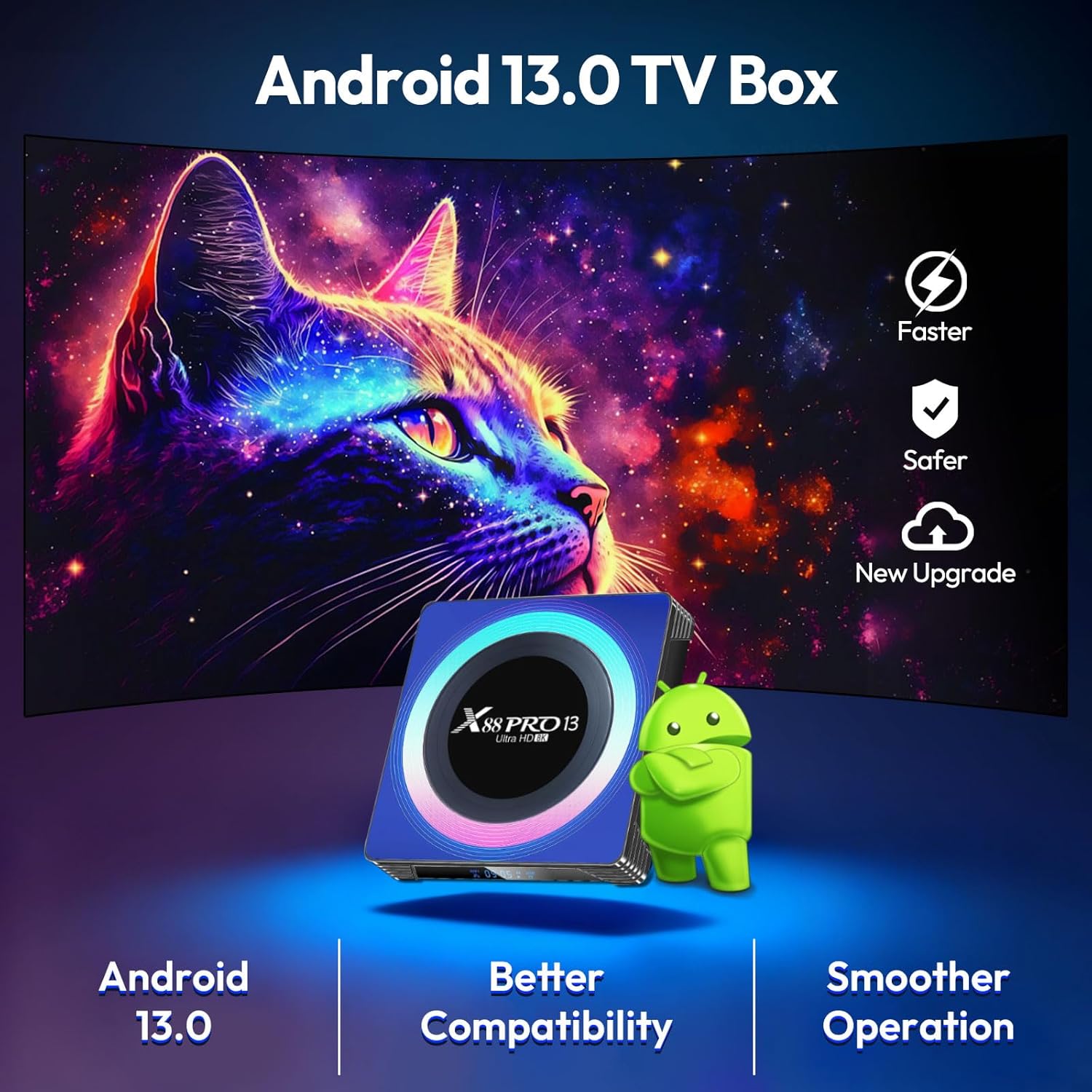 Android 13.0 TV Box 2026, Android TV Box 4GB 64GB RK3528 Quad-core Support 4K 6K 8K WiFi 6 2.4/5.8G Dual-WiFi BT5.0 Ethernet 3D Smart Box for TV with Mini Wireless Keyboard