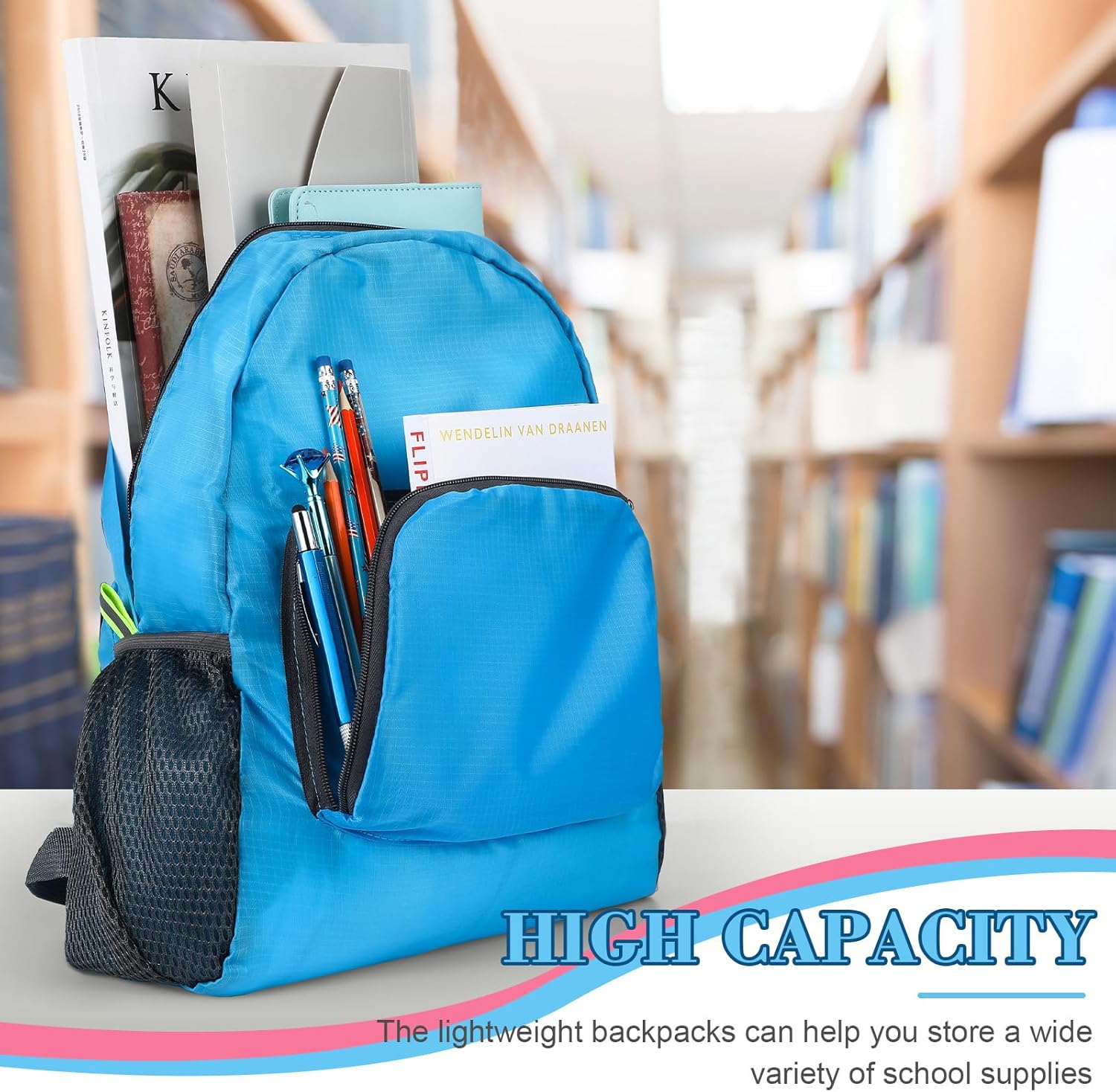 Reginary 24 Pcs Backpack 17" Backpacks Foldable Lightweight Bookbags Student Outdoor Travel School Book Bag with Storage Bag (Blue) - Image 6