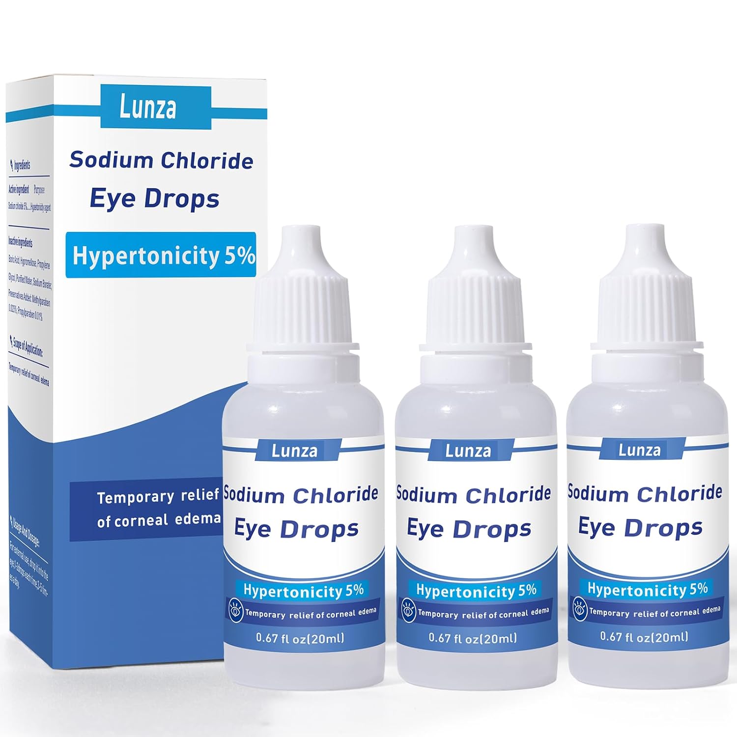 Lunza 5 Sodium Chloride Hypertonic Eye Drops - Relief for Corneal Edema Blurry Vision Sodium Chloride Eye Drops