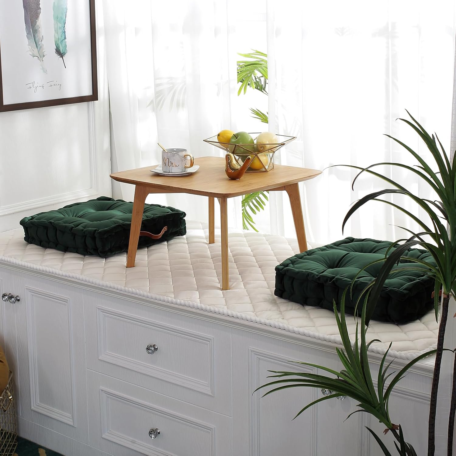 vctops Square Solid Color Velvet Seat Cushion with Handle Tufted Thicken Chair Pad Tatami Floor Pillow Cushion 16.5x16.5x4 Green