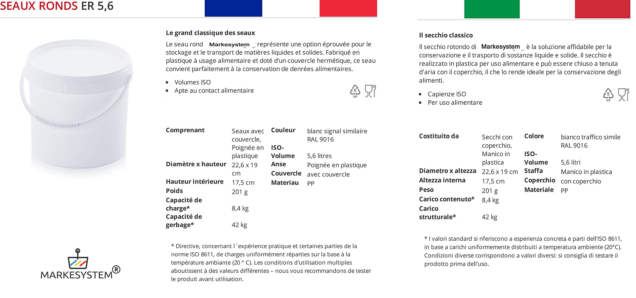 Vasetto ermetico, confezione da 5 x 5,6 litri, contenitori impilabili di plastica con coperchio
