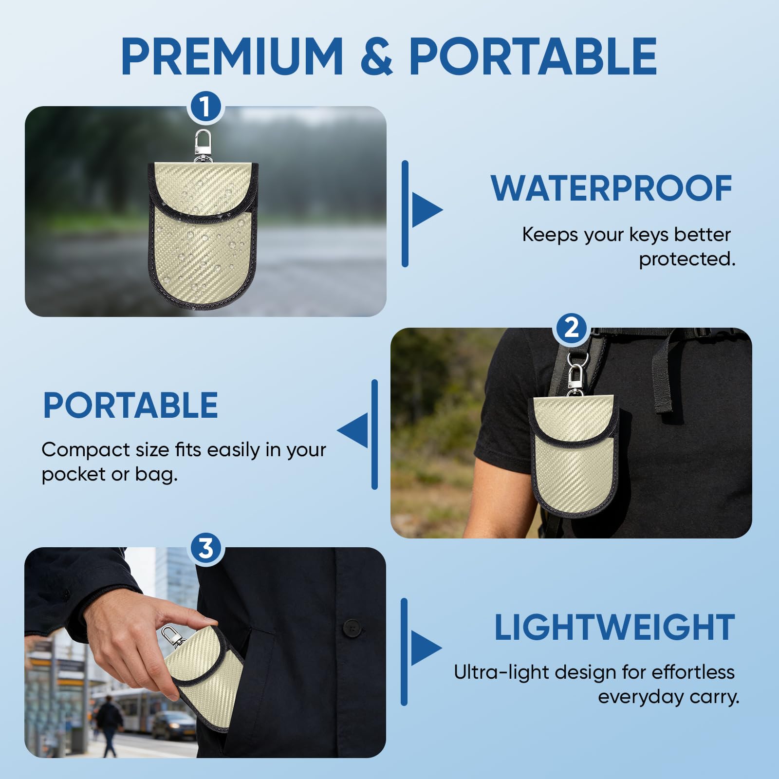 TICONN Faraday - Paquete de 2 bolsas para llavero, protector de jaula Faraday de 3.5 x 5.0 pulgadas, bloqueo de señal RFID para automóvil, bolsa antirrobo, bloqueador de carcasa antirrobo (beige, M)