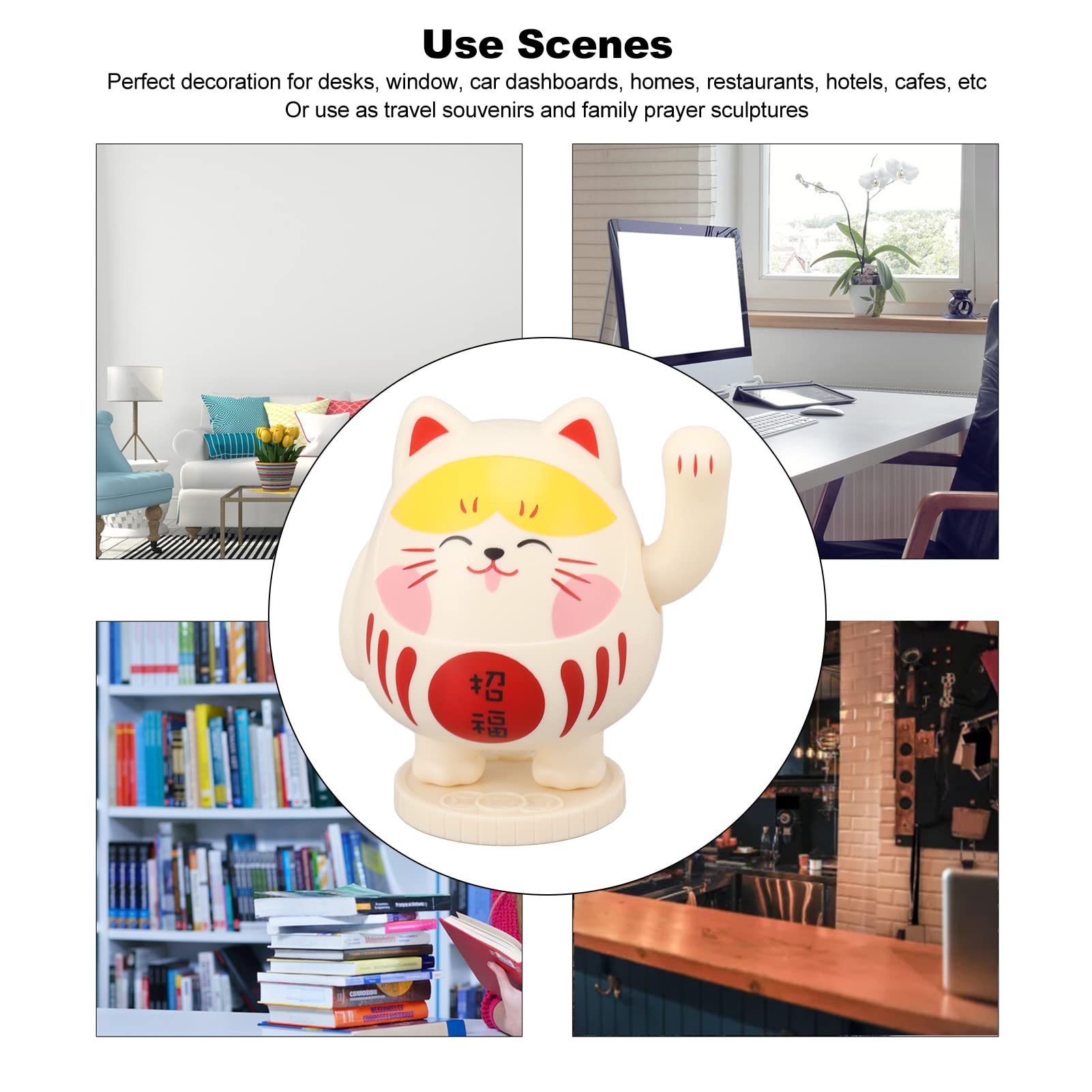 Jeffergarden Lucky Cat Waving Lucky Cat Energy Saving Wealth Greeting Cute Chinese Waving Cat Figurine Plastic Home Restaurant (Yellowish Pink) - Image 2