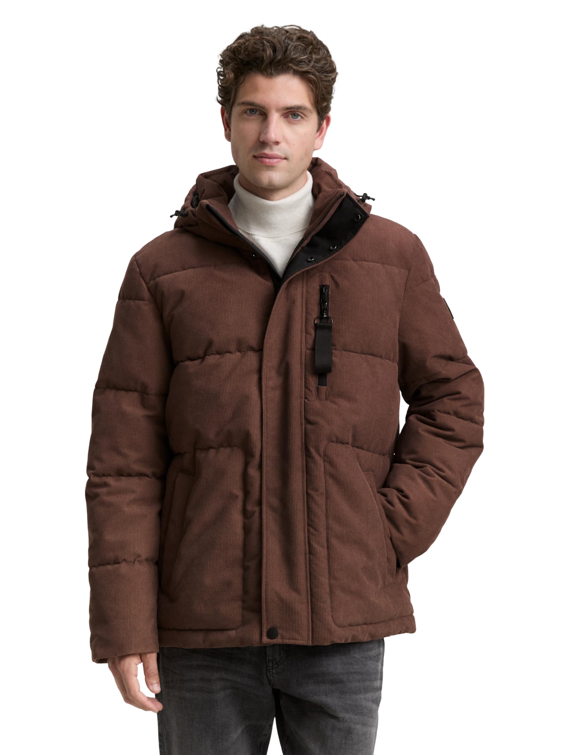 TOM TAILOR Herren 1047206 Cord Pufferjacke mit abnehmbarer Kapuze
