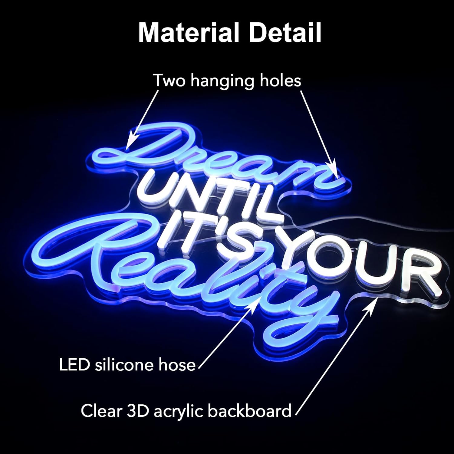 Dream Until Its Your Reality Neon Sign,16.9x12.6in 5V USB Decorfor Wall Decor, USB Powered Switch Neon Lights lighting adjustable for Office Room, Gym Room, Man Cave, Gamer Room,Classroom Decor - Image 9
