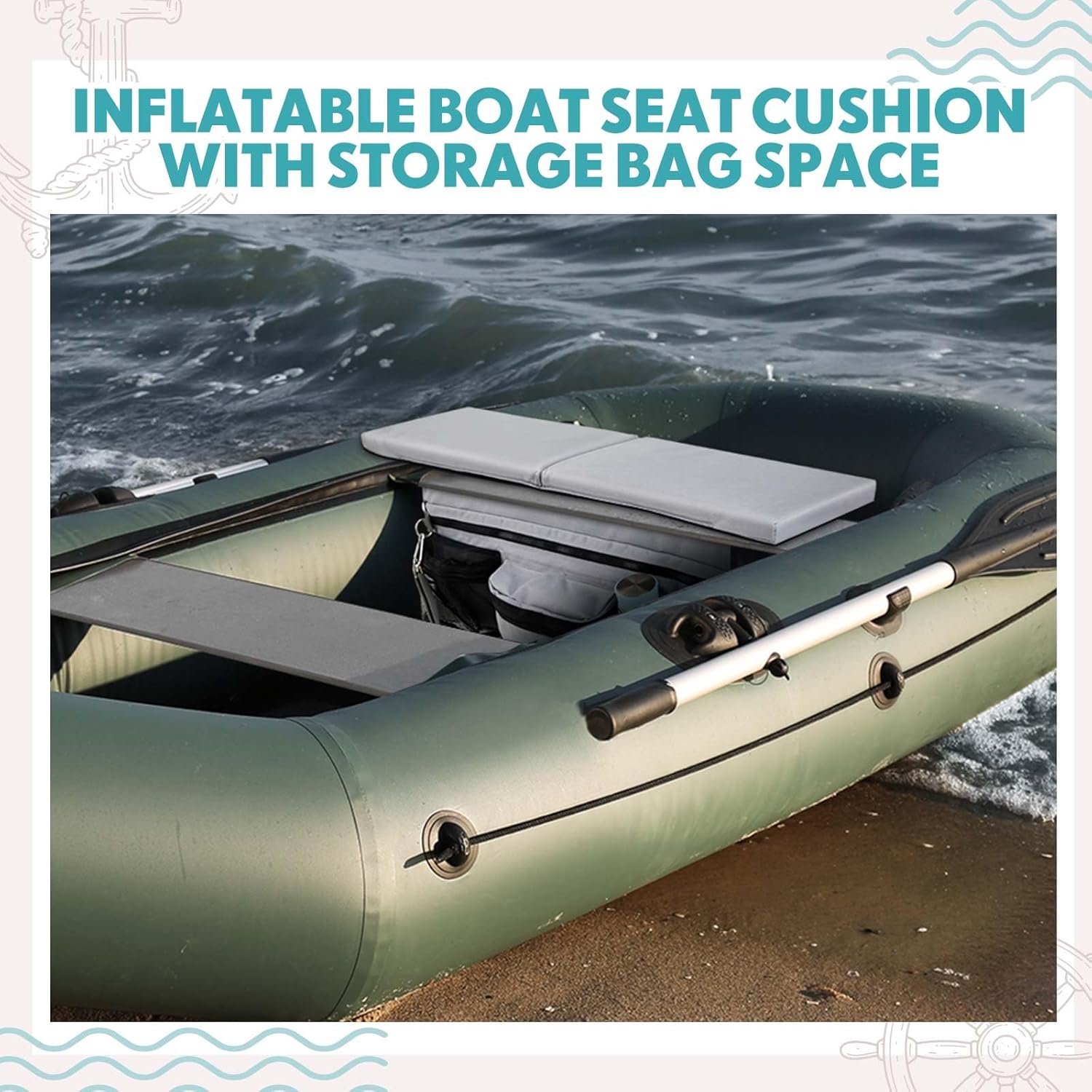 Dansydaisy Dinghy Inflatable Boat Seat Cushion and Underseat Storage Bag with Pockets Thick Sponge Seat Water Resistant Outdoor Bench Cushion
