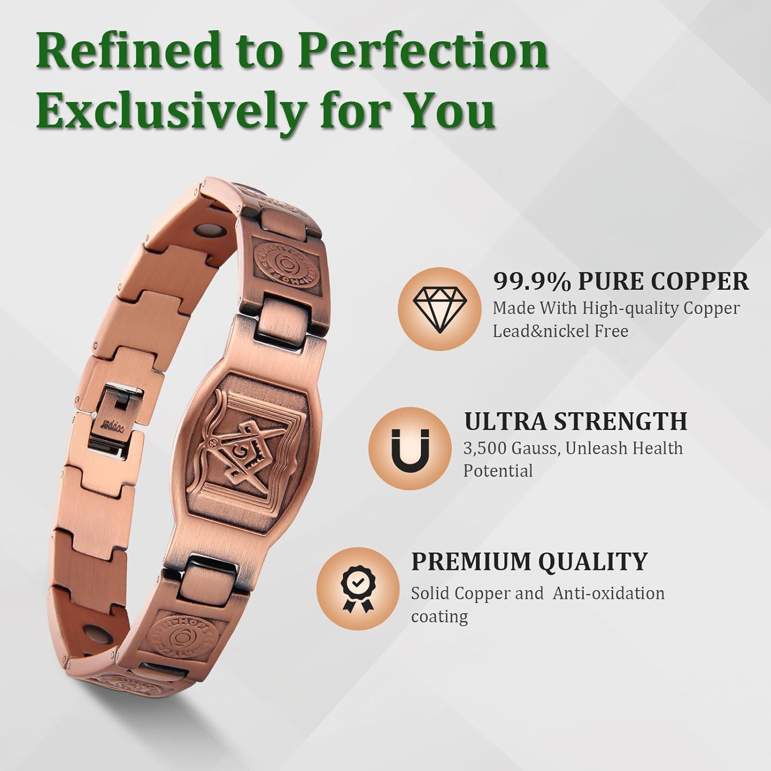 Magnetic Bracelet and Ring Set for Men, 99.99% Pure Copper Jewelry, Adjustable Cross & Celtic Knot Design, Gift for Dad - Image 2
