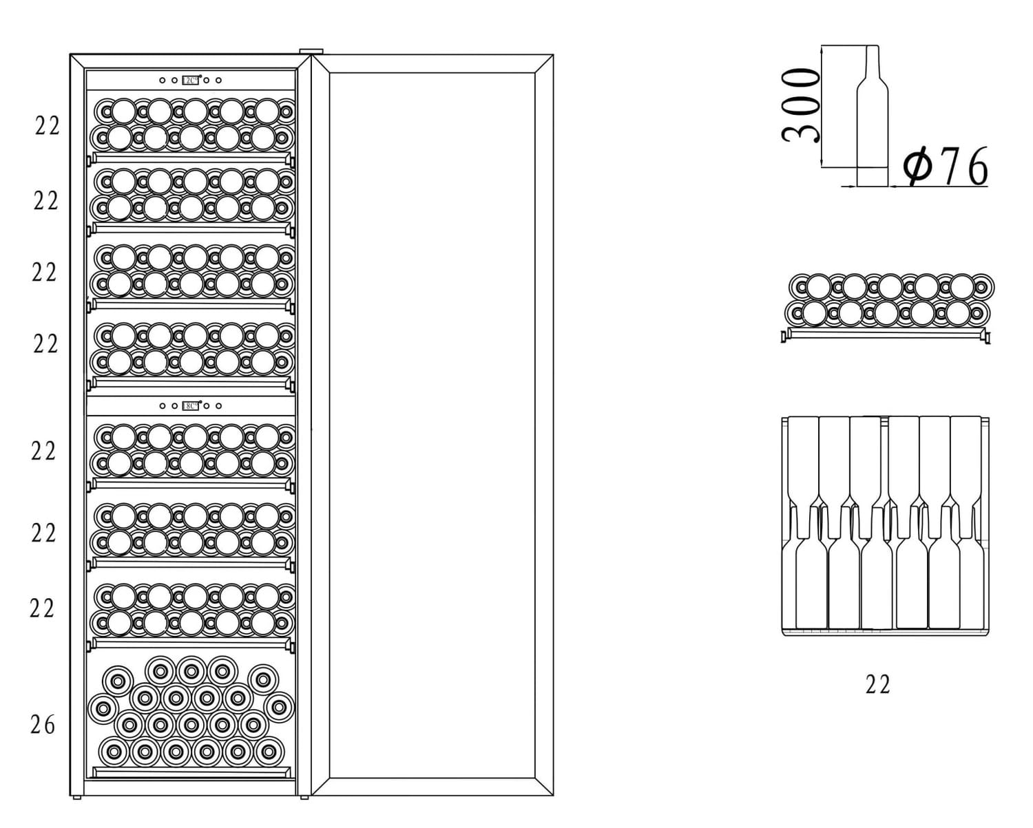 Cave à Vin Indépendante WineExpert 180 – 180 Bouteilles, Deux Zones De Température, Acier Inox - 9