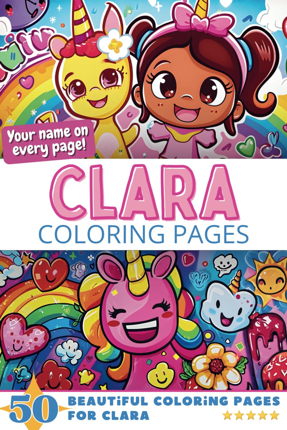 Clara Coloring Pages: Wow-Effect! Your name on every page - Clara coloring book - 6x9" - 50x Clara coloring page - Fantastic Gift
