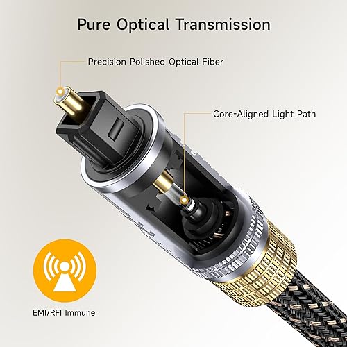 Miniatura 4 de Cable Matters Cable de audio óptico corto premium de 3 pies (cable óptico Toslink para barra de sonido, cable digital S/PDIF) – Ideal para audio