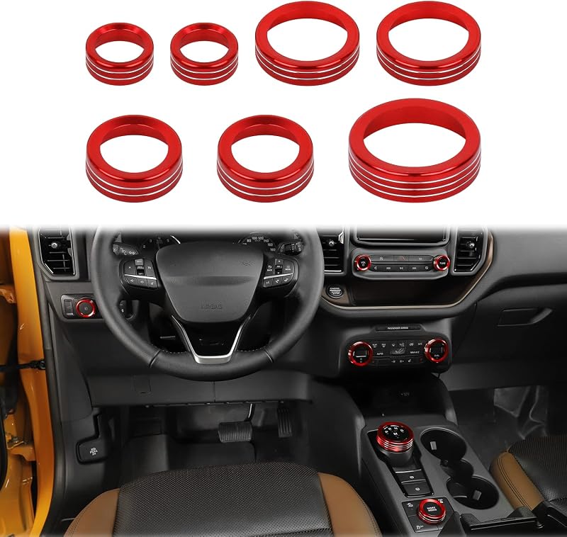 Kit de capas para botões do painel JWWY em alumínio vermelho para Ford Bronco Sport 2021-2025+ – 7 peças