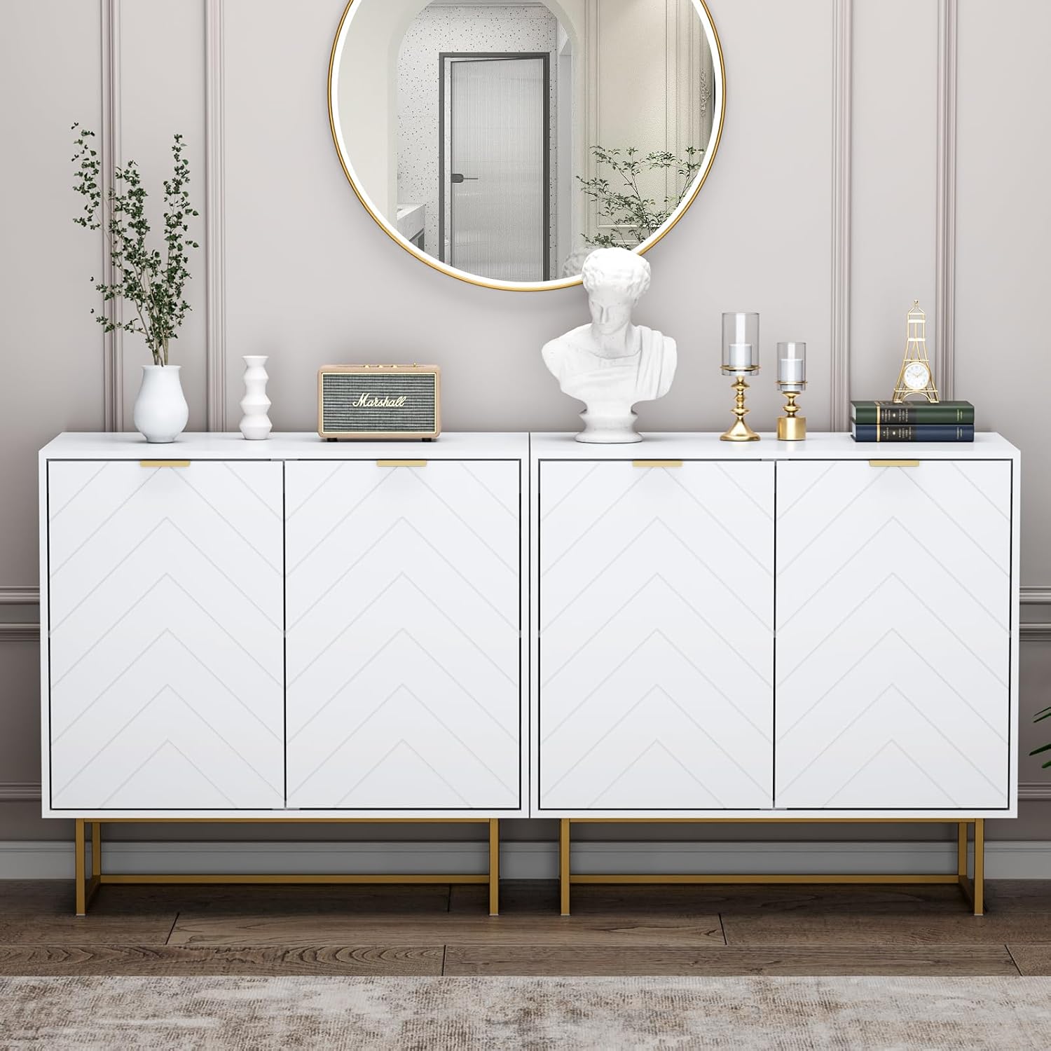 Scurrty Set of 2 31.5'' Sideboard Buffet Cabinet with Storage, Top Weight Capacity 150lbs Sideboard Storage with Doors and Adjustable Shelf, Accent Cabinet for Living Room, Kitchen, White