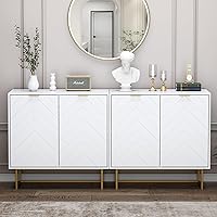 Vista 18 de Scurrty Aparador de Buffet, Juego de 2 Armarios de Buffet con Almacenamiento, Aparador de Almacenamiento con Estante Ajustable, Armario de Acento