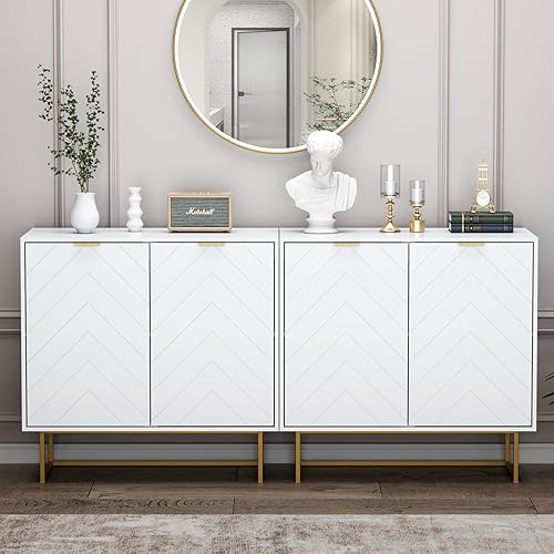 Miniatura 18 de Scurrty Aparador de Buffet, Juego de 2 Armarios de Buffet con Almacenamiento, Aparador de Almacenamiento con Estante Ajustable, Armario de Acento