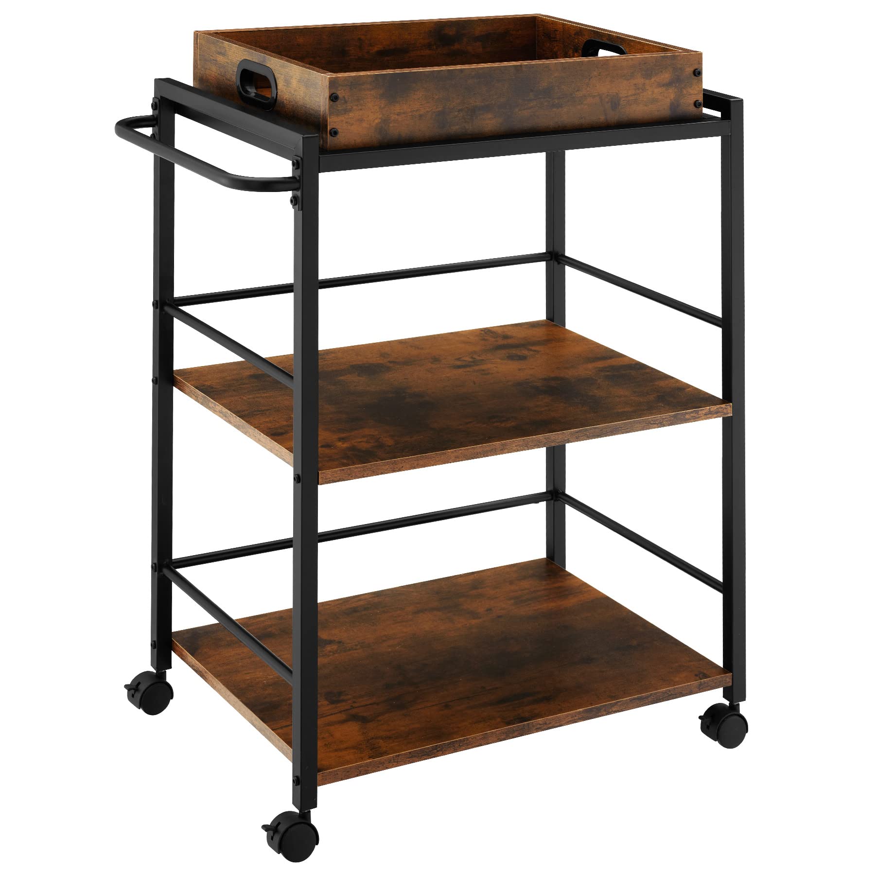 tectake® Carrello Portavivande - 65 x 41,5 x 87 cm - Carrello Cucina con Ruote, Vassoio Removibile, Struttura in Acciaio, Mobiletto Salvaspazio, Organizer Cucina - Legno Industriale Scuro
