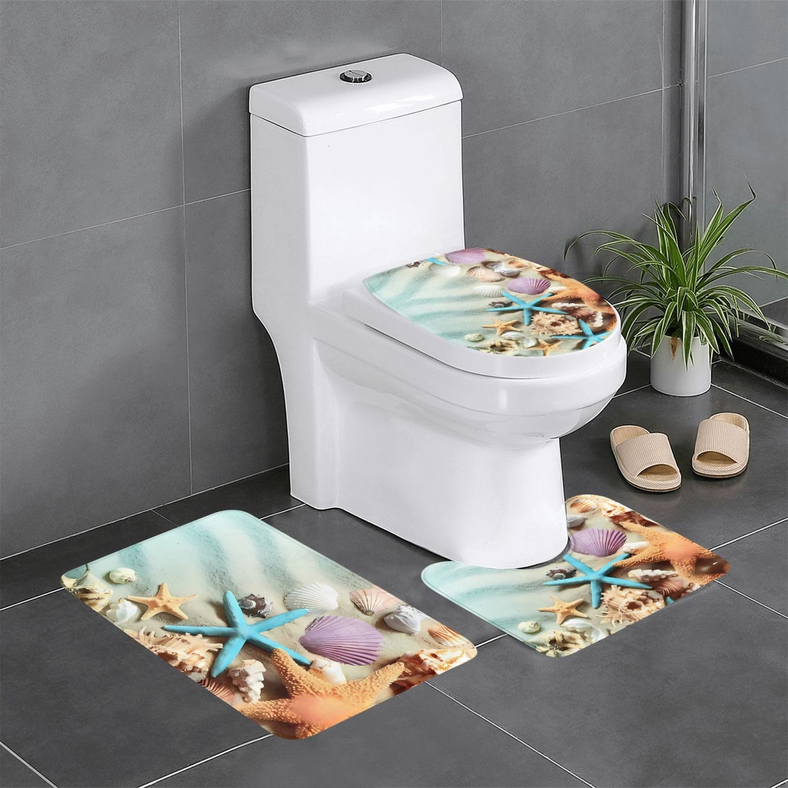 Juego de 3 alfombras de baño Seashells de 24 x 16 pulgadas ultra suaves lavables