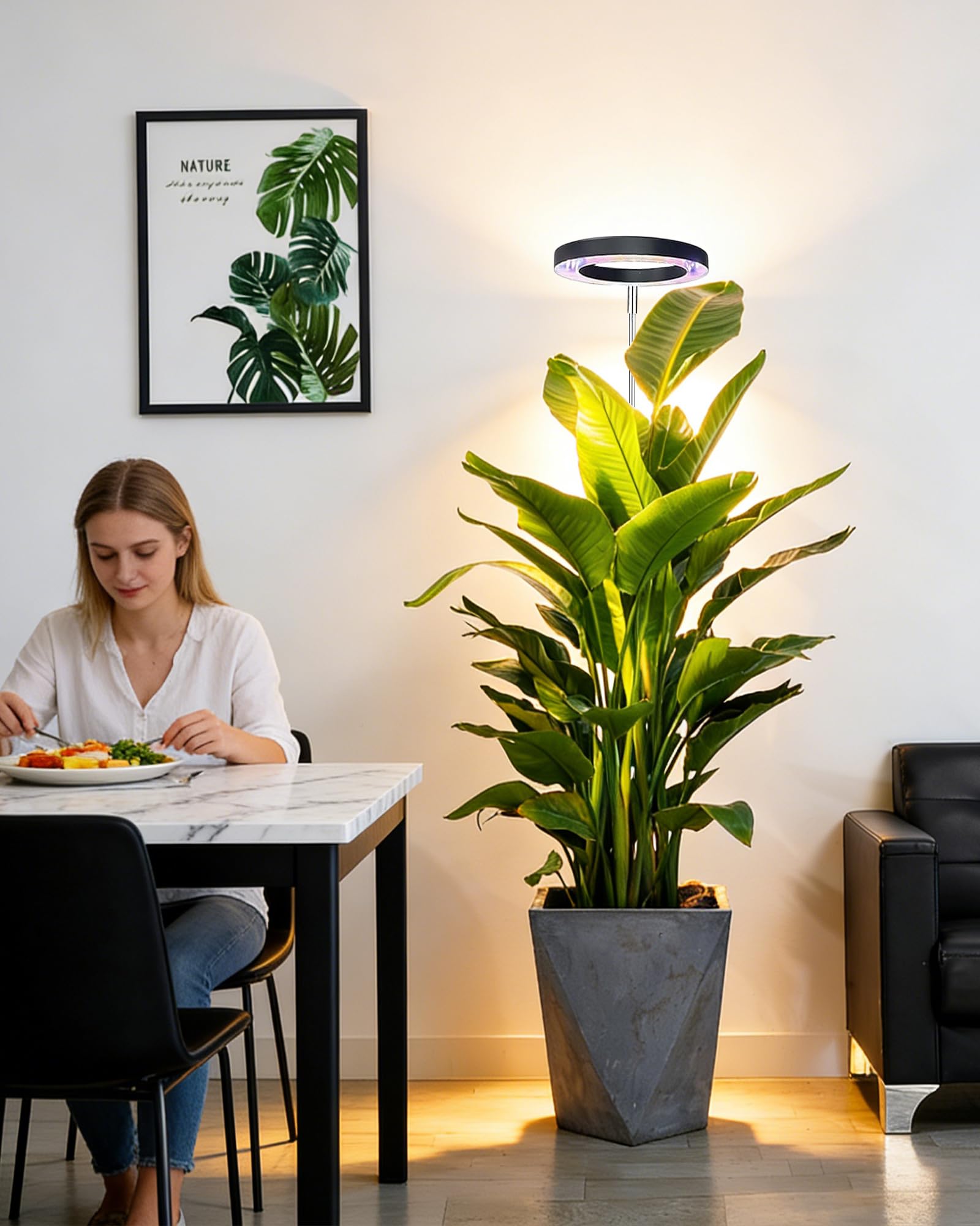 Luz de cultivo de plantas, luz LED de crecimiento de espectro completo para plantas de interior, altura ajustable, temporizador automático, voltaje bajo de 5 V, idea para luz de planta grande