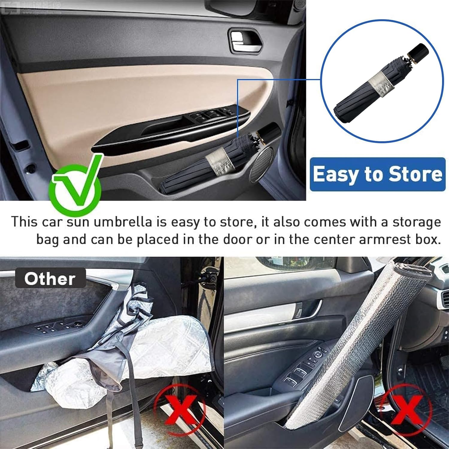 Car Windshield Sun Shade Umbrella, Upgraded Windshield Cover Sunshade 360°Rotation Bendable Shaft, UV Block for Front Window, Foldable sunshades Suitable for Most Cars