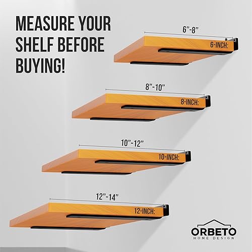Miniatura 8 de Orbeto Soporte de estante flotante resistente (paquete de 8 pulgadas, 6 unidades) con metal negro (14 de pulgada de grosor), soporta más de 160