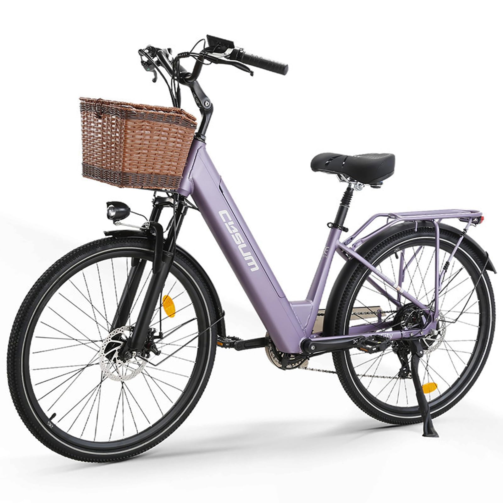 Vélo électrique Ville, 26" Banlieue Ebike pour Femme, 45Nm Pédalage Assisté Electric Bike, Li-Batterie Amovible 48V 10.4Ah, 499Wh Portée 80-100km, avec Panier et Porte-Bagages