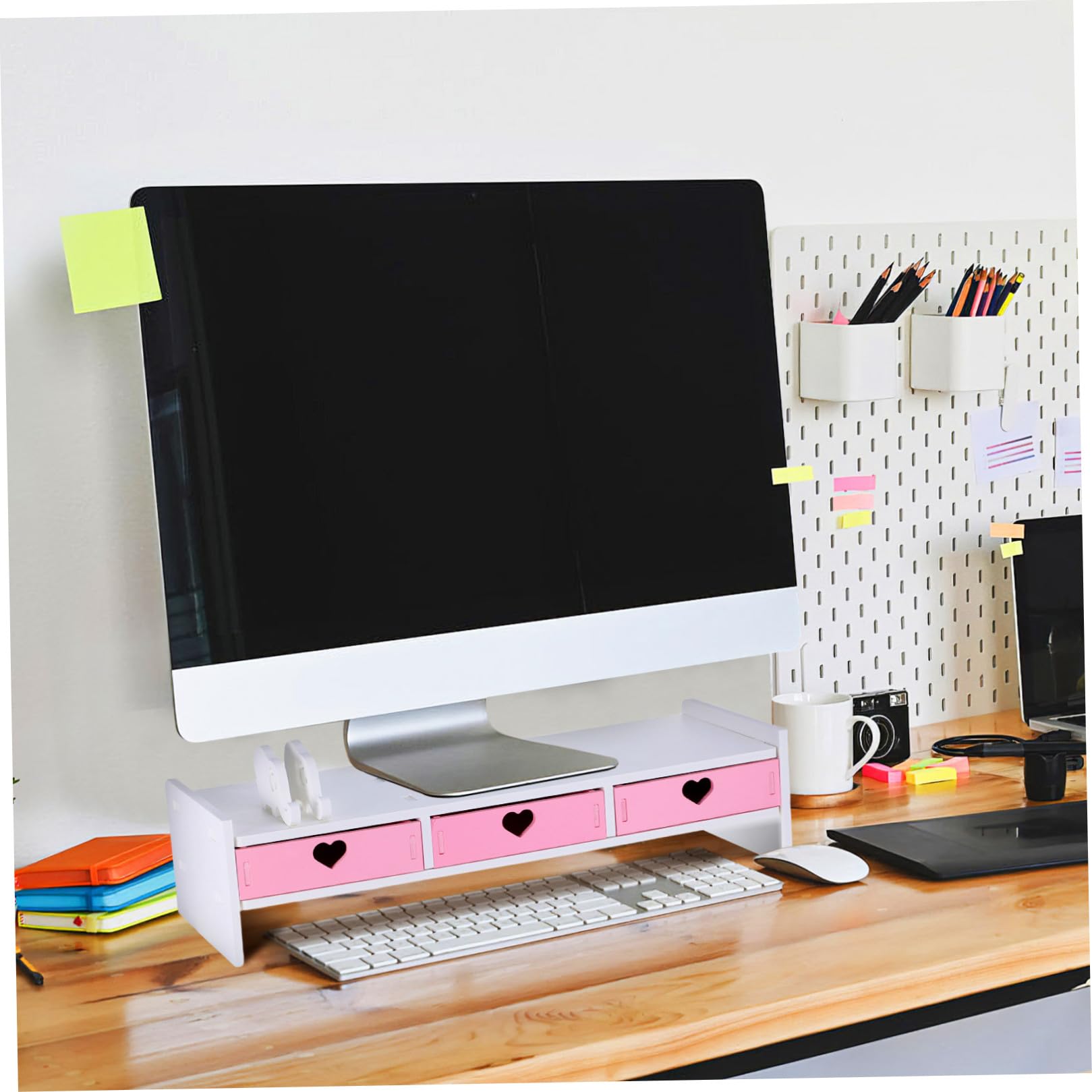 COHEALI Rialzo per Schermo del Computer in PVC Rosa, Supporto Stabile e Salvaspazio per Monitor, per Ufficio e Scrivania Contemporanea