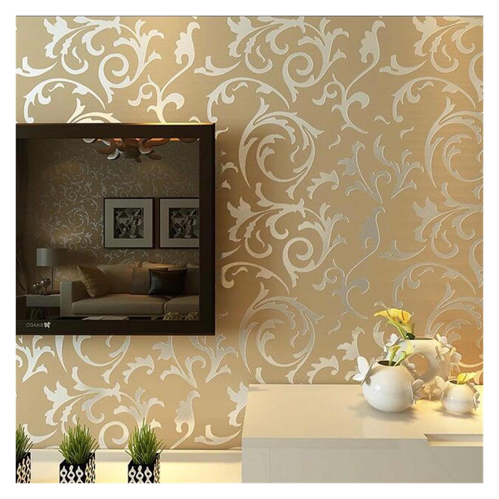 Wwpmnqd 0.53*9.5M Wallpaper Classic 3D Three-Dimensional Relief Non-Woven Wallpaper Grey Damascus Bedroom Living Room Background Wall For Living Room(Color02)