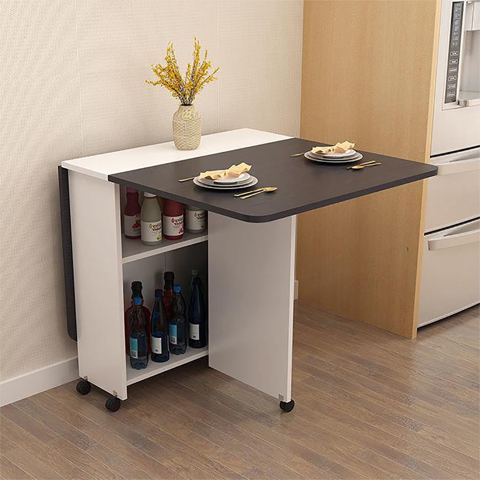 Table pliable et extensible avec rangement et pieds rabattables