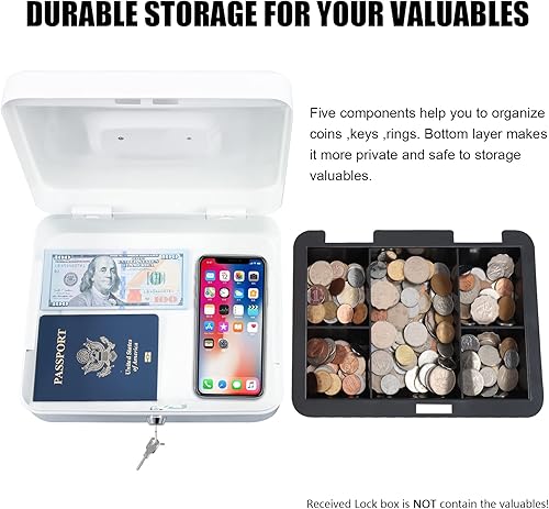 Vista 112 de KYODOLED Caja de dinero mediana con bandeja para dinero, pequeña caja de seguridad con llave, cajón de efectivo, 7.87 x 6.30 x 3.54 pulgadas, verde