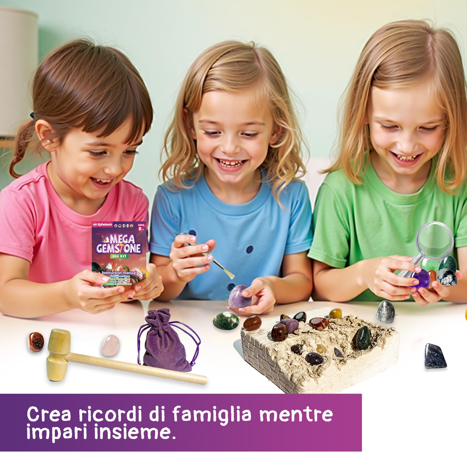 Mega Kit di Scavo di Gemme per Bambini – 18 Cristalli, Minerali e Rocce Reali per Bambini da 8 Anni in su