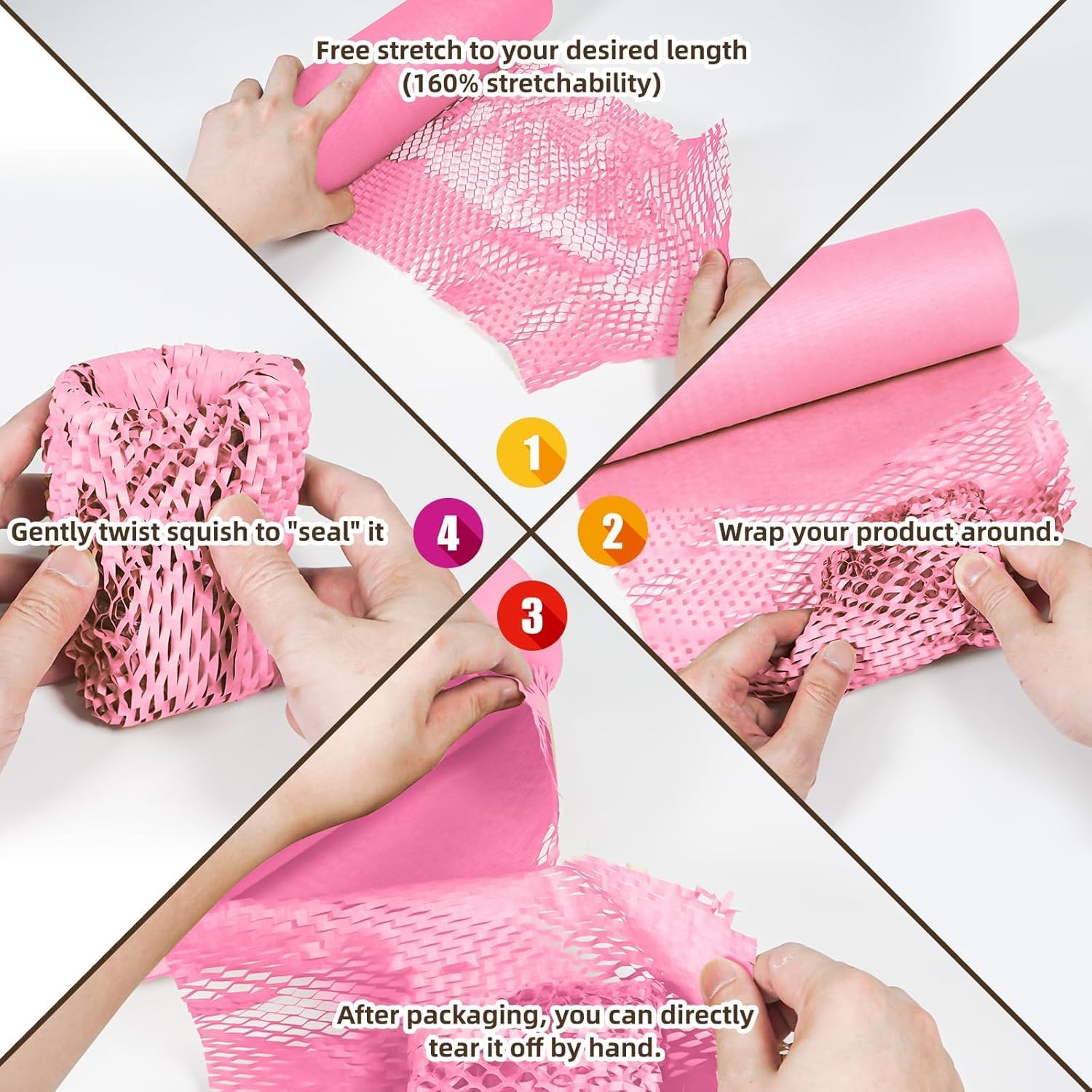Wabenverpackungspapier, Rosa, 25,4 x 114,7 cm, Verpackung für Umzug, Versandverpackung, recycelbares Umzugszubehör mit zerbrechlichen Aufkleber-Etiketten und Bindfaden, Rosa, 25,4 x 114,7 cm