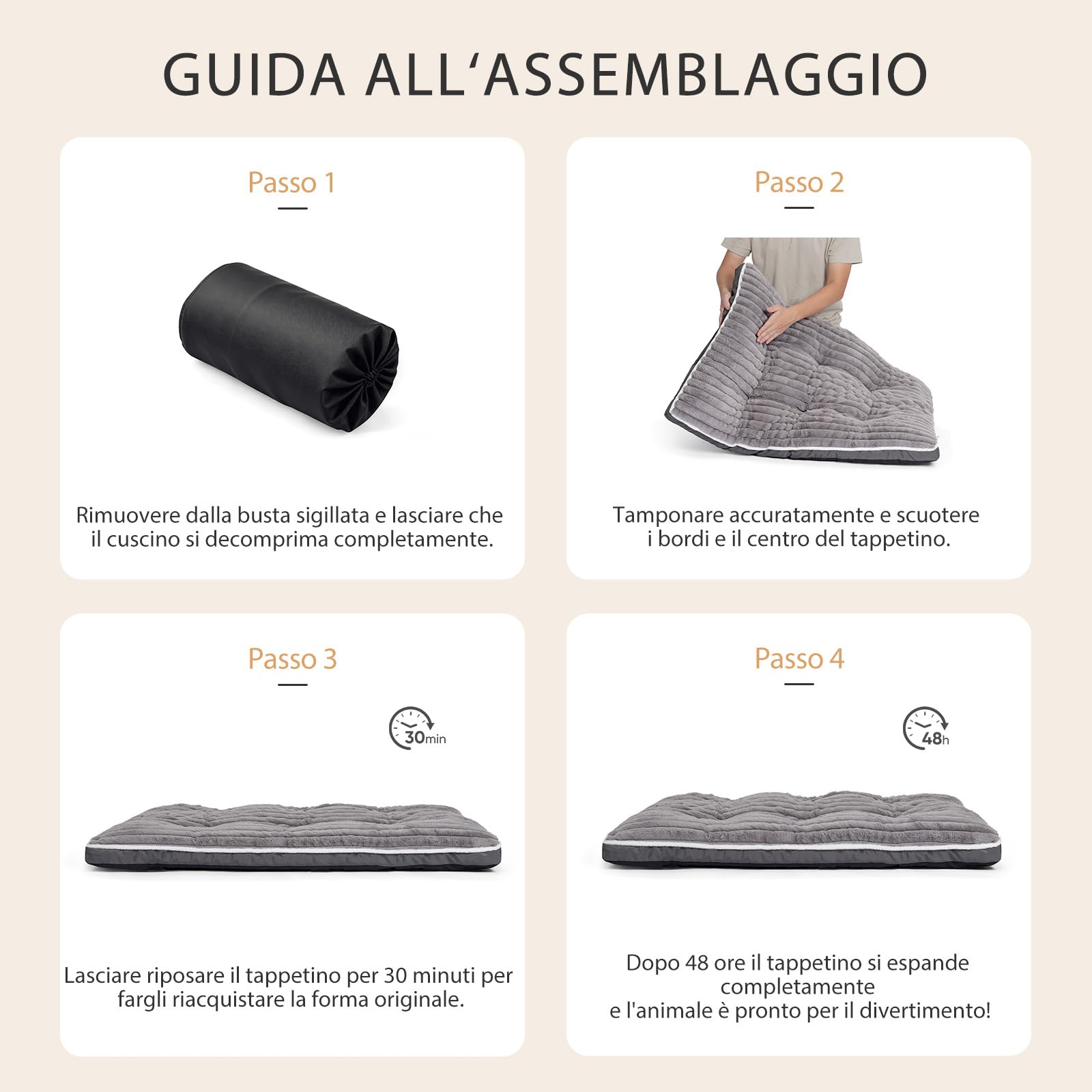 Cuccia Cane Grande: Letto per Cani Lavabile – (106 x 70 x 7 cm) | Tessuto in Morbido Peluche – Base Antiscivolo – Ideale per il soggiorno, la gabbia, il bagagliaio dell'auto Grigio