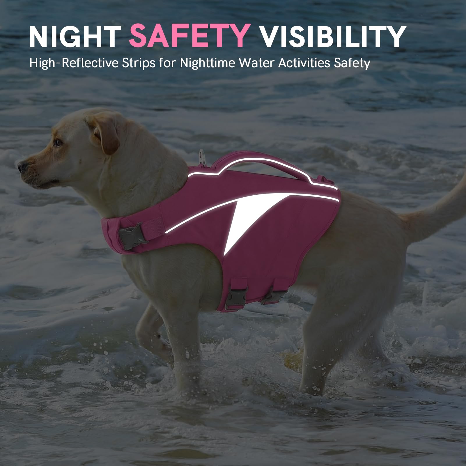 Gilet de Sauvetage Chien Réglable avec Poignée de Sauvetage Renforcée - Gilet de Sécurité à Haute Flottabilité et Bandes Réfléchissantes pour Natation, Bateau et Piscine(Rosa M)