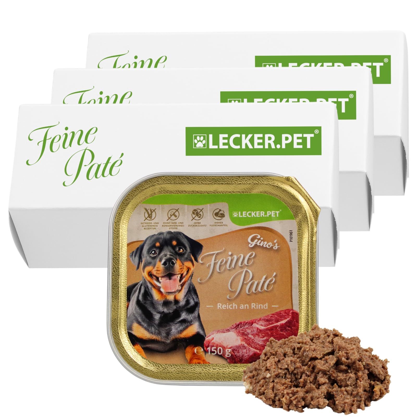 Lecker.Pet® 33 x 150 g Gino's pâté Fine Riche en bœuf, Aliment pour Chiens