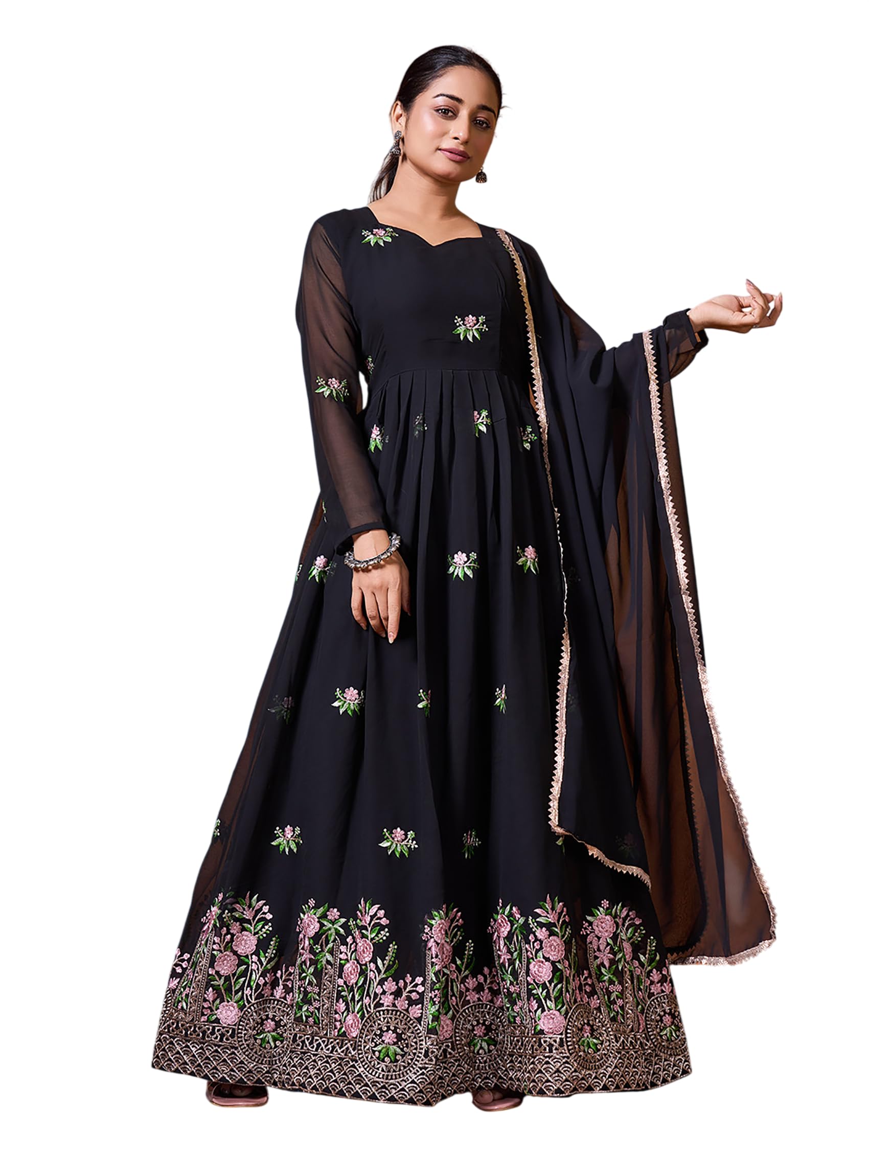 Women's Beautiful Georgette with Embroidery Work Gown & Dupatta Set Anarkali Gown, Full Sleeve Ethnic Gown and Dupatta Set Gown for Wedding-picture-13