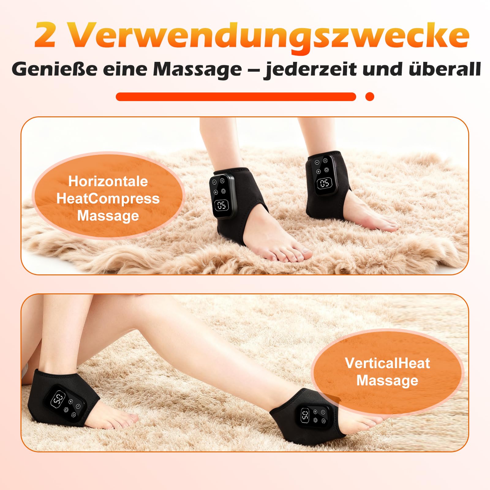 Fussmassagegerät 3-in-1 Foot Massager, Elektrisch Fußmassagegerät mit 5 Vibrationsmodi und 6 Heizstufen, Kabellos Wiederaufladbar, Linderung von Fußermüdung und Schwellungen