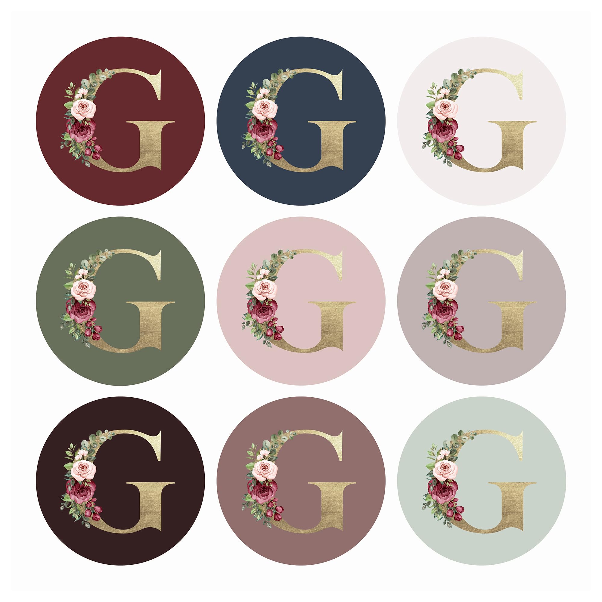 Mobiusea CreationMonogram Stickers| Gold Foil | Initial Envelope Seals Letter G | 9 Chic Color Assortments | Wedding Monogram Sticker| 1.4 Inch | 90pcs Floral Envelope Stickers Seals