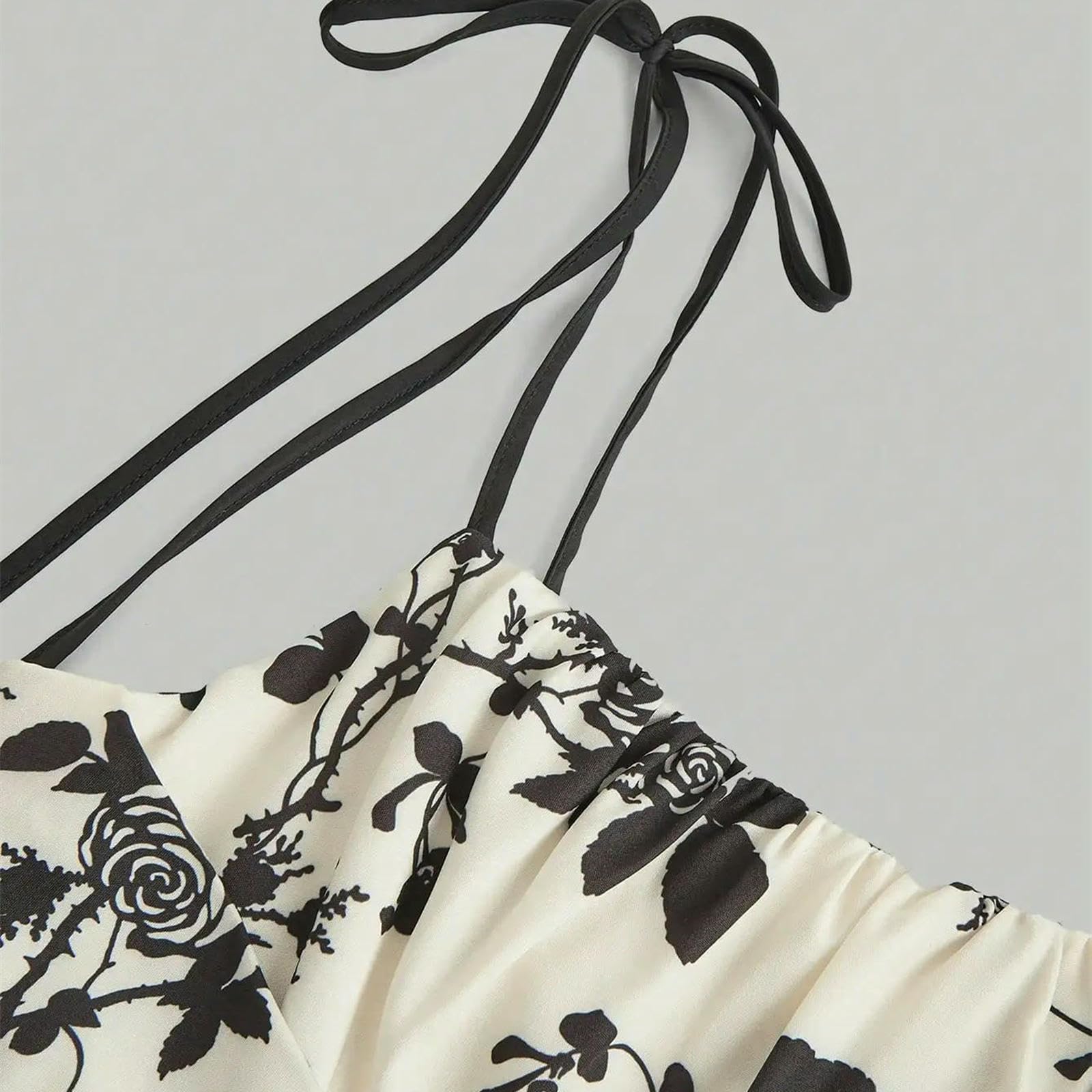 Abito Donna Invernale Longuette da Versatile Vintage con Stampa di Rose Nere E Cinturino Allacciato, Aderente, Senza Maniche, Casual, Elegante, Quotidiano-Multi-m