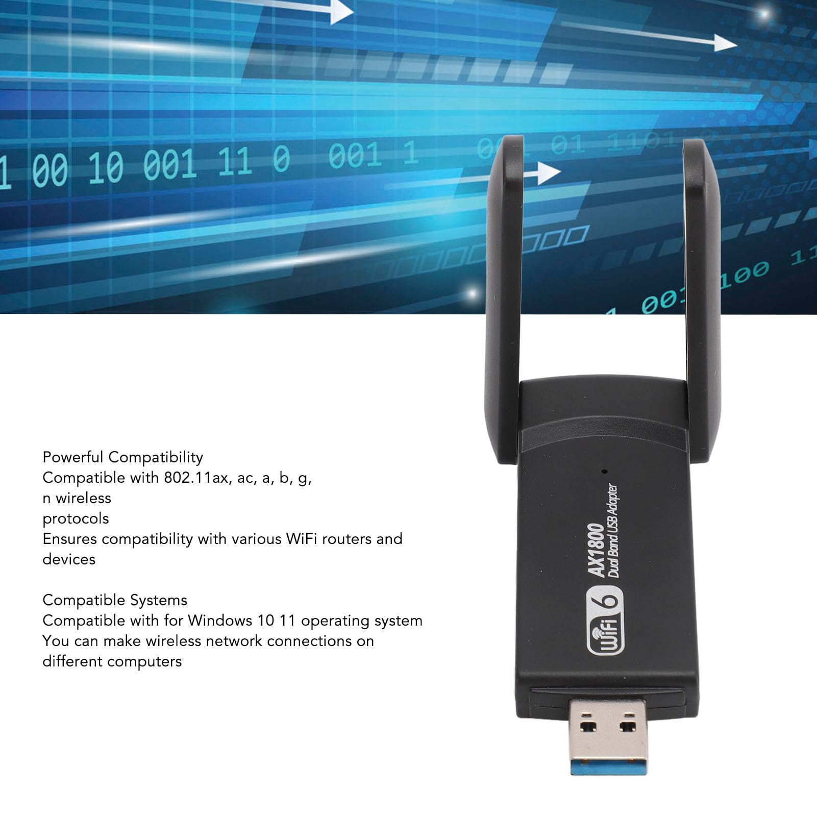 USB 6 Adapter, Up to 1800Mbps High Speed, 2.4G 5G Dual Band Network Adapter with Dual Antennas, Adapter Dongle for Laptop Desktop Computer 10 11