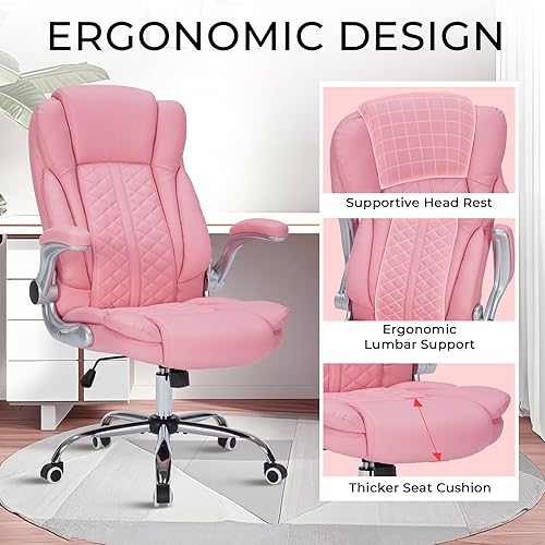 Miniatura 5 de Silla de oficina ejecutiva de 400 libras con reposabrazos abatibles, silla de computadora grande y alta para personas pesadas, silla ergonómica