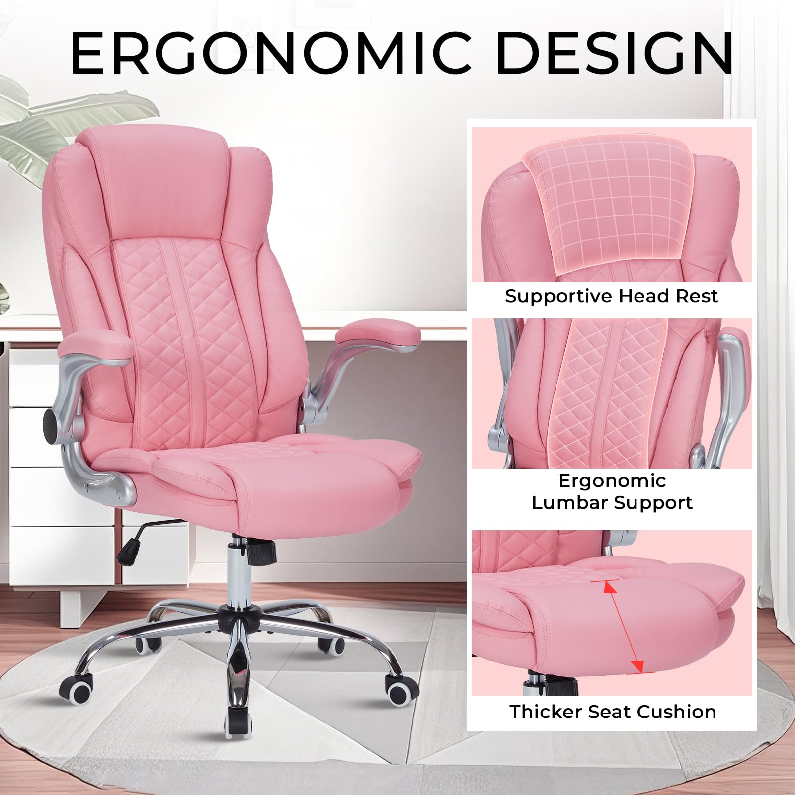 400lbs Executive Office Chair with Flip-Up Armrests Big and Tall Computer Chair for Heavy People Heavy Duty Ergonomic — view 5